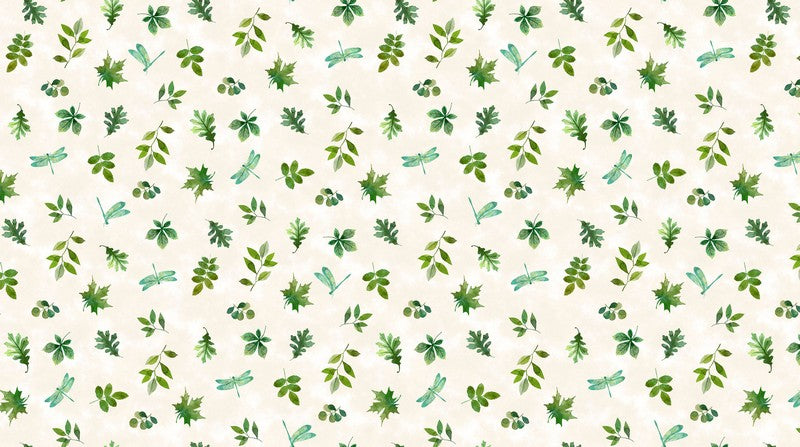 Luscious - Leaves & Dragonflies in Cream Multi - Northcott (Pre-order: Feb 2026)
