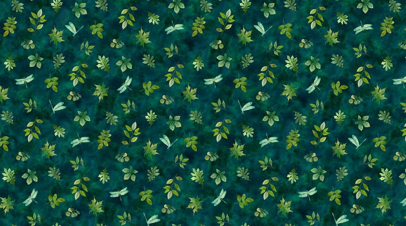 Luscious - Leaves & Dragonflies in Teal Multi - Northcott (Pre-order: Feb 2026)