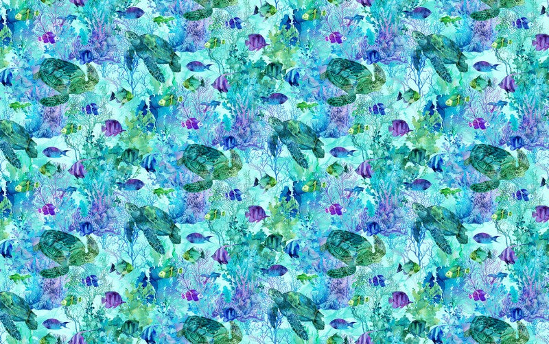 Coral Reef - Main in Teal Multi - Deborah Edwards & Melanie Samra - Northcott (Pre-order: May 2026)