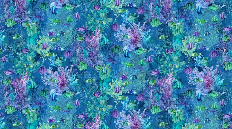 Coral Reef - Here Fishy Fishy in Dark Teal - Deborah Edwards & Melanie Samra - Northcott