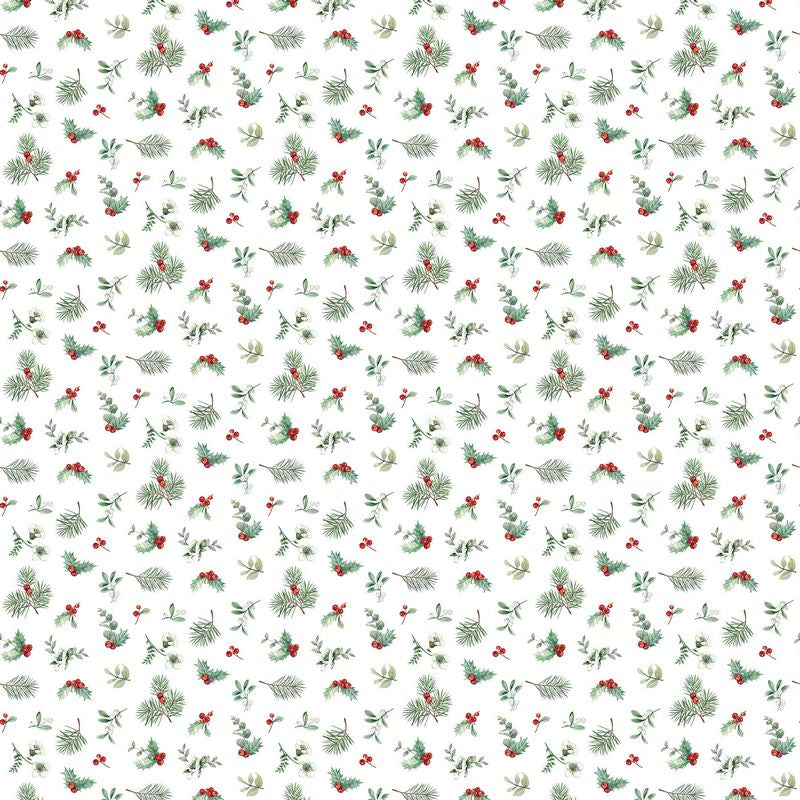 Home For Christmas - Greenery Toss in White - Deborah Edwards - Northcott (Pre-order: June 2026)