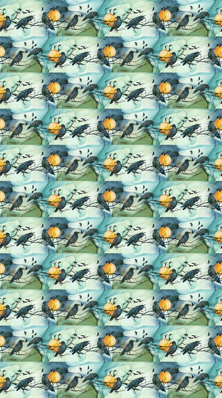 Raven's Call - Border Stripe in Teal Multi - Deborah Edwards & Melanie Samra - Northcott (Pre-order: May 2026)