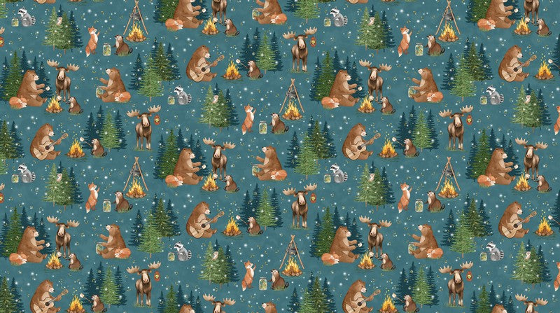 Happy Camper - Night Scene in Teal - Deborah Edwards - Northcott (Pre-order: Jan 2027)