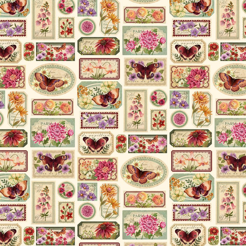 Botanica - Stamps in Beige - Deborah Edwards & Kathryn Christenson - Northcott (Pre-order: Jan 2027)