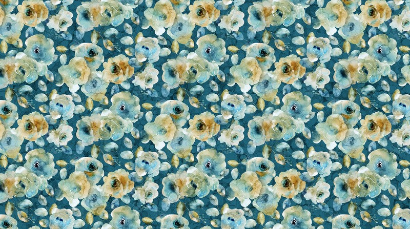 Bloomsbury - Fancy Floral in Dark Blue - Deborah Edwards & Melanie Samra - Northcott (Pre-order: Feb 2027)