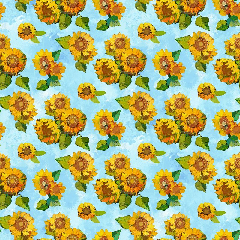 Sunny Day - Sunflower Toss in Light Blue - Iosif Derecichei - Northcott (Pre-order: Apr 2027)