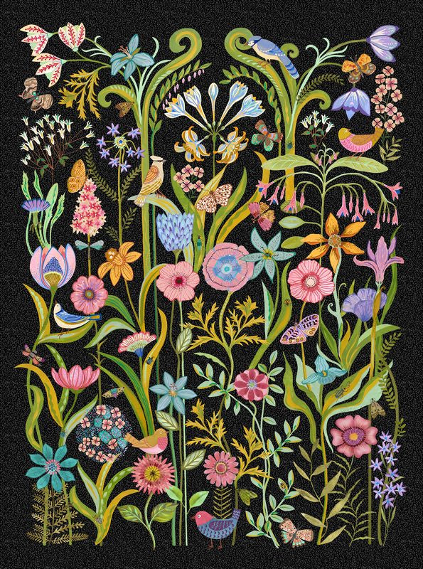 Bugs & Blooms - PANEL in Black - Pat Scheurich - Northcott (Pre-order: May 2027)