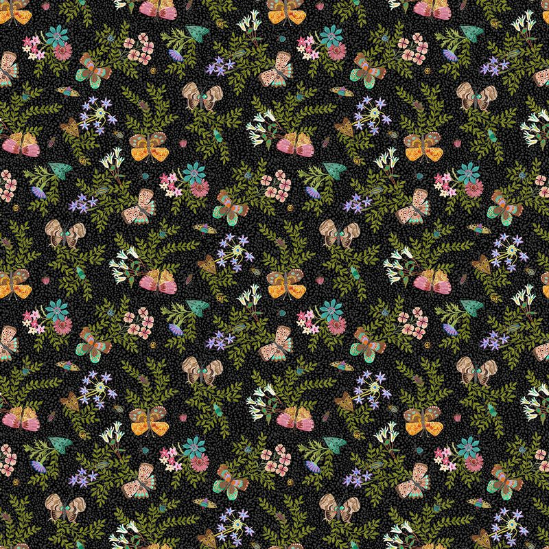 Bugs & Blooms - Small Floral in Black - Pat Scheurich - Northcott (Pre-order: May 2027)
