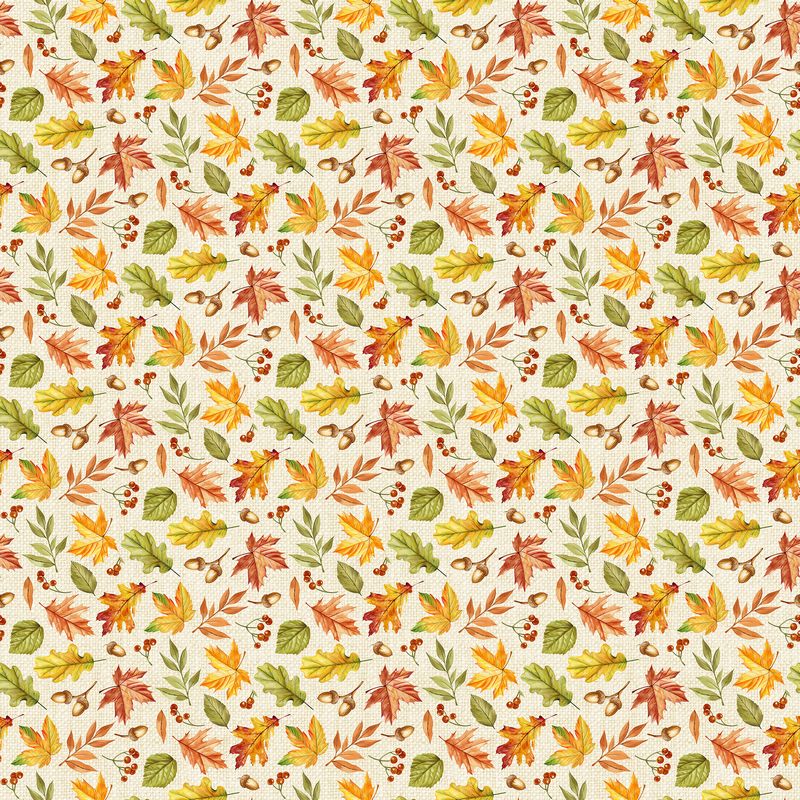 Thankful & Blessed - Tossed Leaves in Beige - Deborah Edwards - Northcott (Pre-order: Apr 2027)