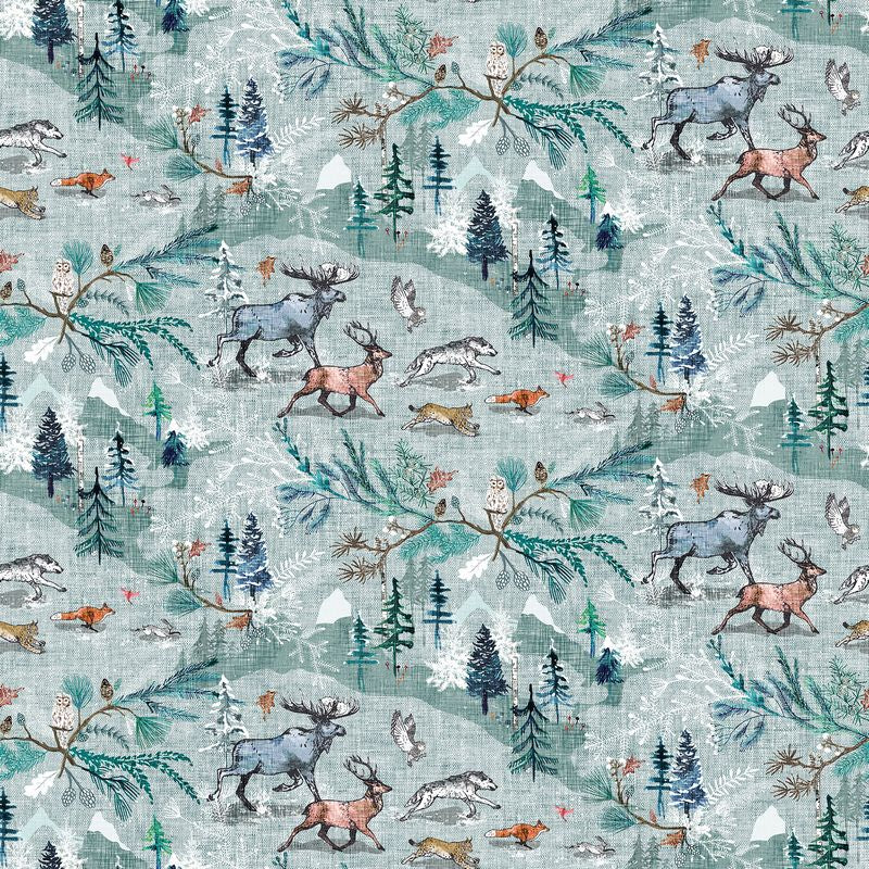 Snowdrift - Snow Scene in Mint - Esther Fallon Lou - FIGO (Northcott) (Pre-order: Aug 2026) - Dinkydoo Fabrics