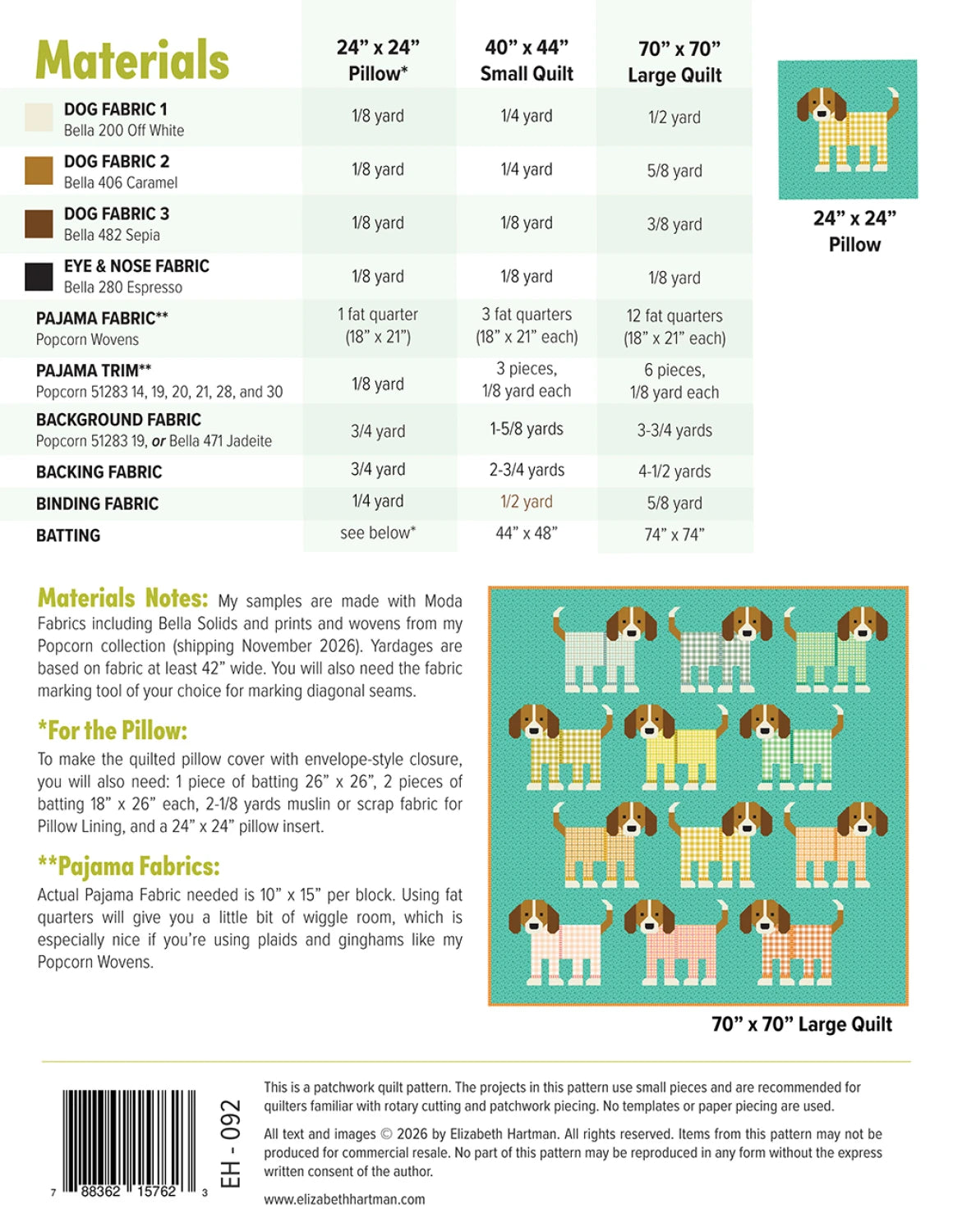 Pups in Pajamas - Quilt Pattern - Elizabeth Hartman (Pre-order: Aug 2026)