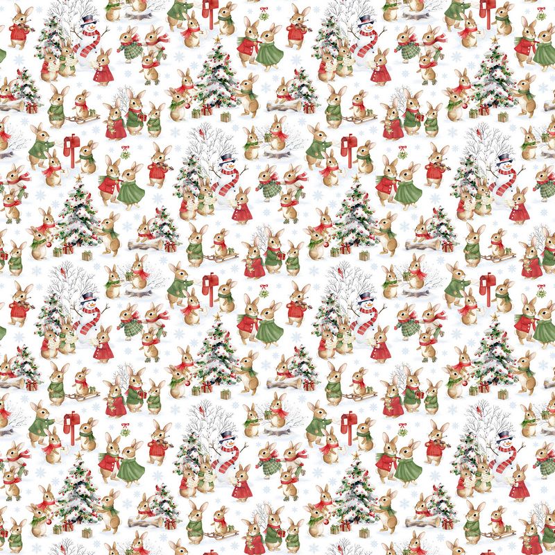 Briarwood Christmas FLANNEL - Rabbit Scenic in White - Deborah Edwards - Northcott (Pre-order: Jun 2027)