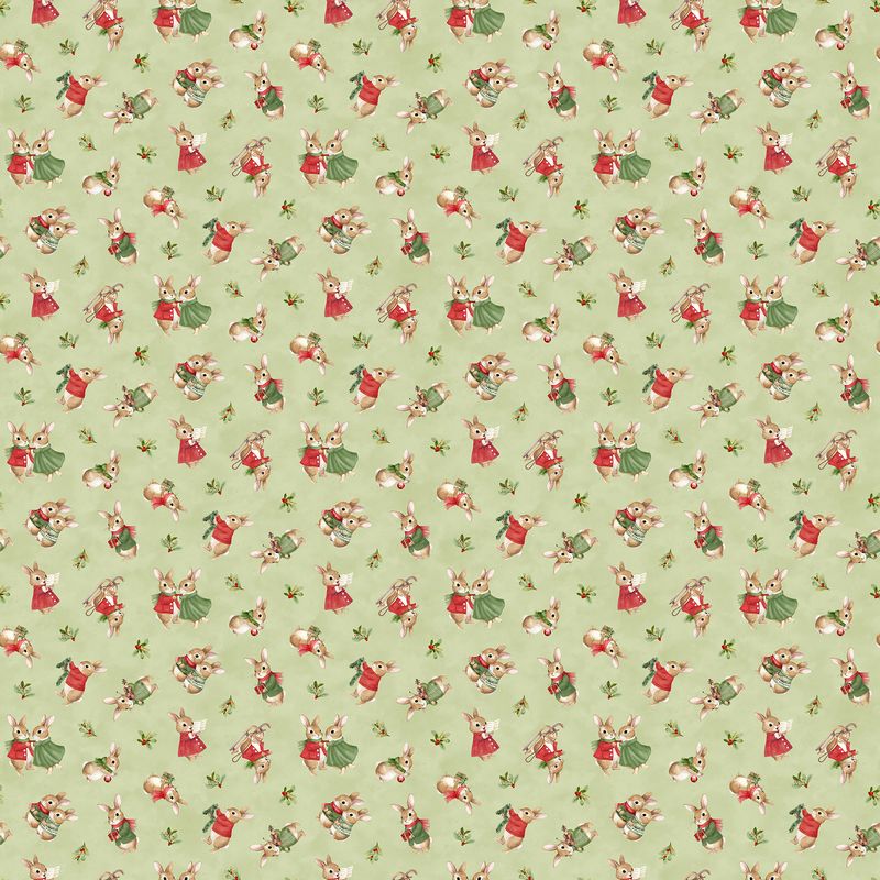Briarwood Christmas FLANNEL - Rabbit Toss in Green - Deborah Edwards - Northcott (Pre-order: Jun 2027)