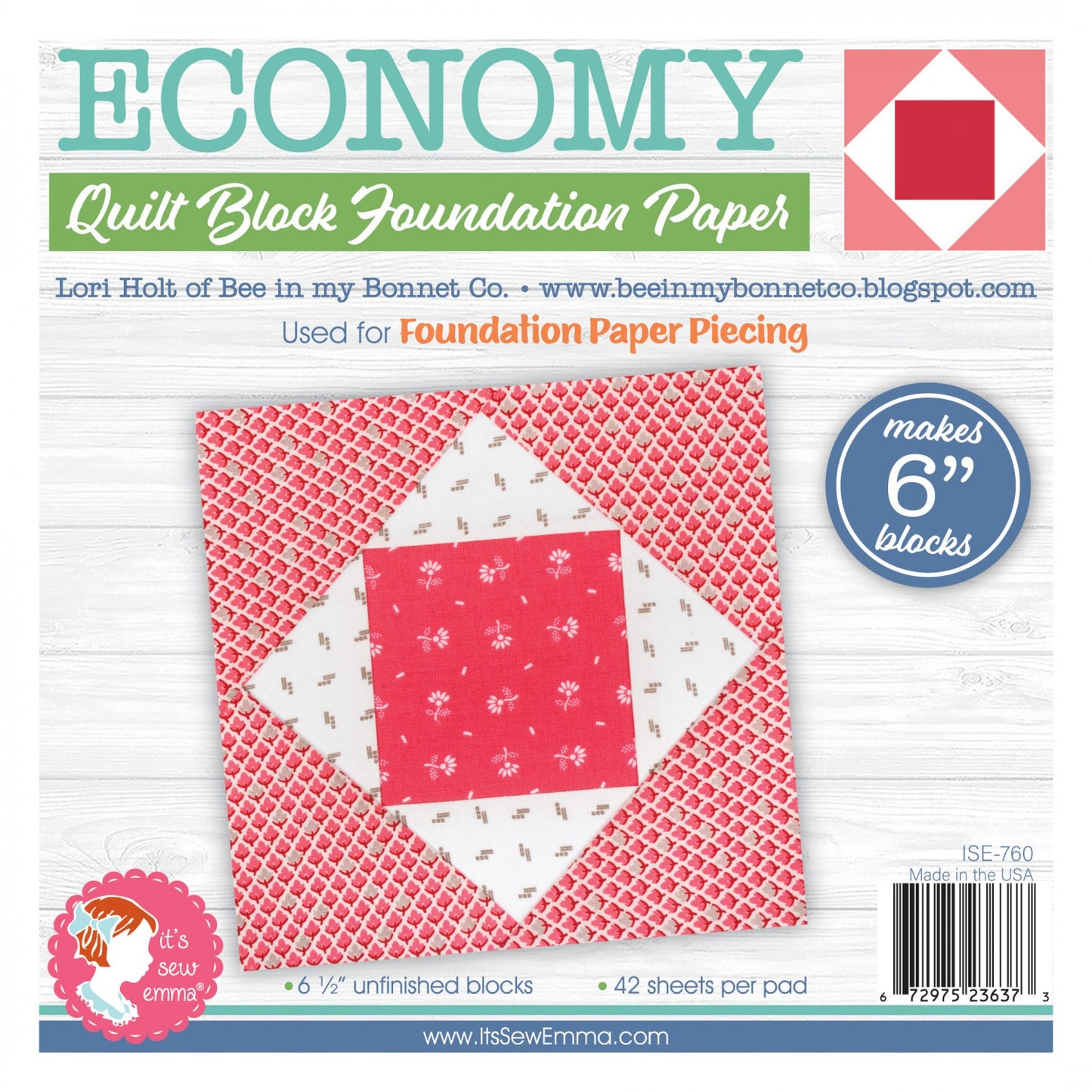 Lori Holt Economy Quilt Block 6in Foundation Paper Pad (Pre-order: Aug 2026)