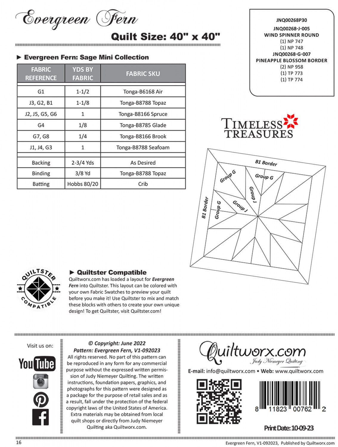 Evergreen Fern Quilt Pattern (FPP) - Quiltworx