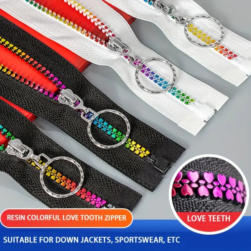 Rainbow Heart Zipper Nylon #5 - Black (8" - 20" with Alloy Pull)