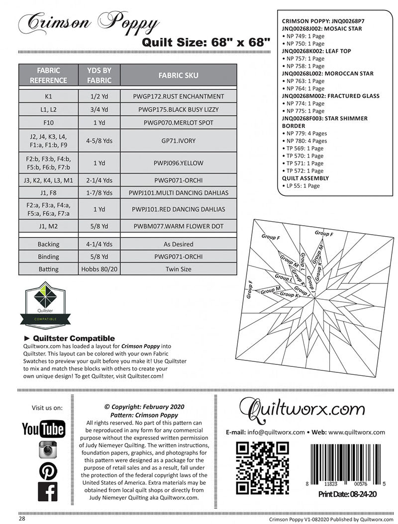 Crimson Poppy Pattern (FPP) - Quiltworx (Pre-order: Jan 2026)