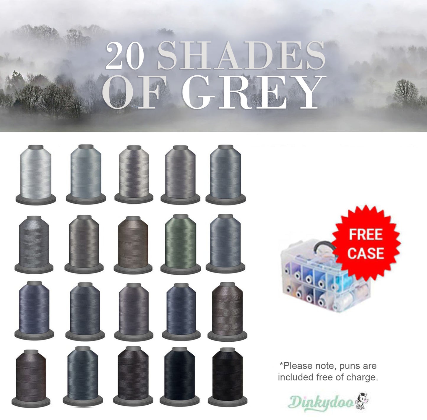 Glide Thread "20 Shades of Grey" 20 Mini-Spools with BONUS Case (Pre-order: Sept 2026)