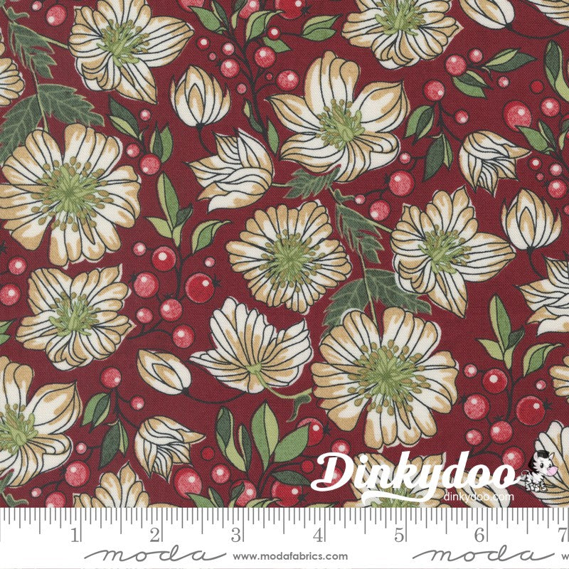Jolly Good - Christmas Rose in Cranberry - BasicGrey - Moda