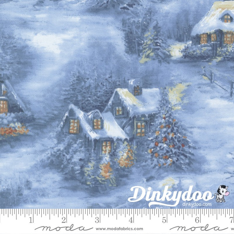 Blizzard Blues - Christmas Village in Frozen Pond - Moda