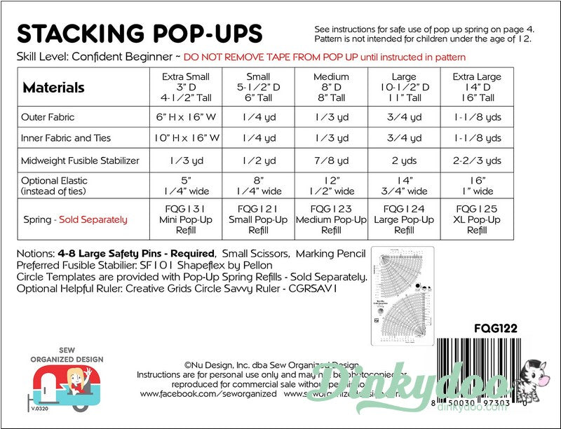 Stacking Pop-Ups Pattern - Sew Organized Design (Pre-order: Jan 2026)
