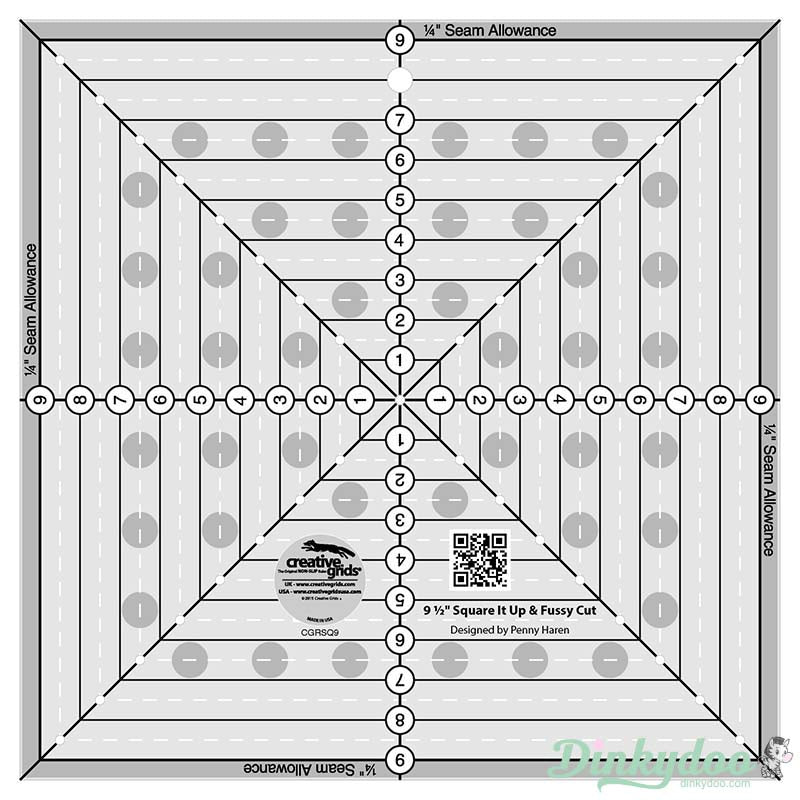Creative Grids - 9.5" Square it Up or Fussy Cut Quilt Ruler (Pre-order: Jan 2026)