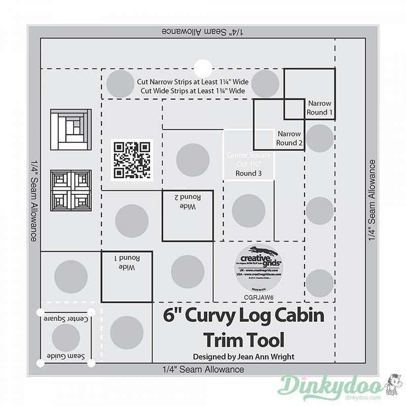 Creative Grids - Curvy Log Cabin Trim Tool 6" Finished Blocks Quilt Ruler (Pre-order: Jan 2026)