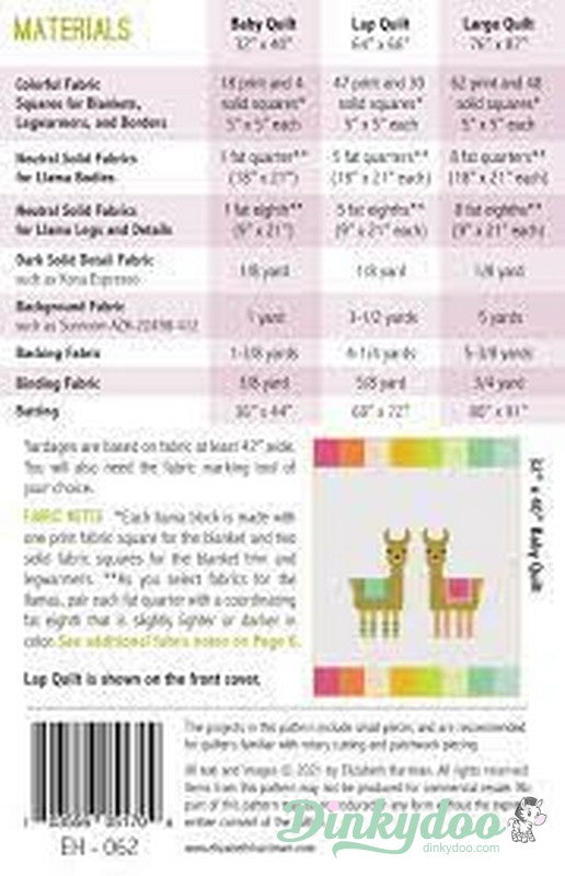 Little Llamas - Quilt Pattern - Elizabeth Hartman (Pre-order: Apr 2026) - Dinkydoo Fabrics