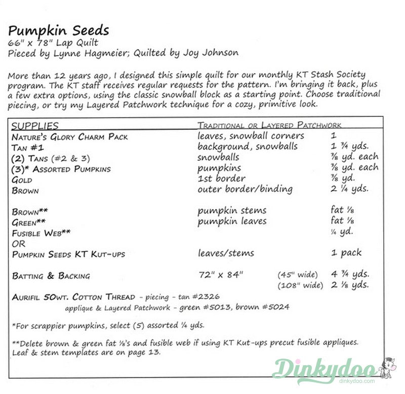 Pumpkin Seeds Quilt Pattern Booklet - Kansas Troubles Quilters
