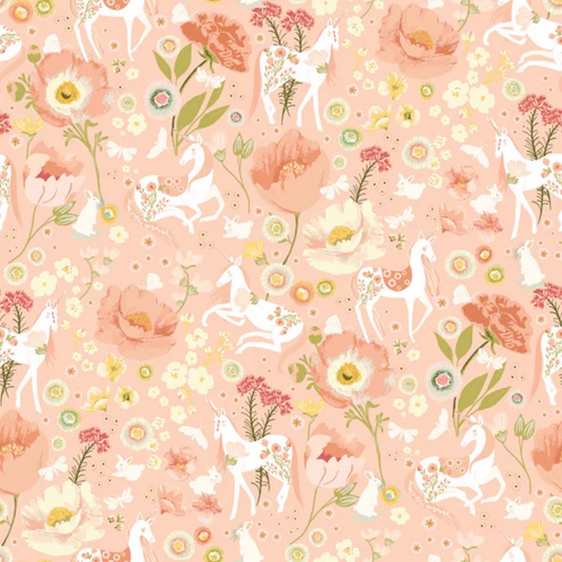Unicorn Dreams - Dreamland in Peach - Ginger Deverell - Poppie Cotton