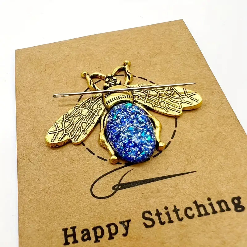 Queen Bee Golden Needle Minder (Sparkly Sapphire Gemstone)