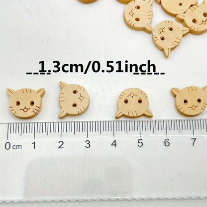 Wooden Cat Buttons (10pc) 2 Hole (0.5")