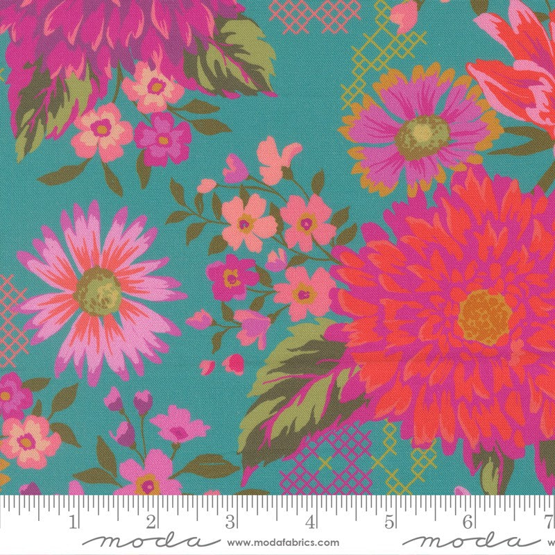 Parlor - Happy Blooms in Teal - Crystal Manning - Moda