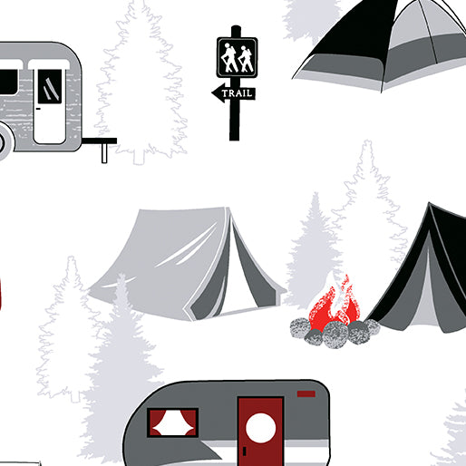 Great Outdoors - Gone Camping in White - Benartex