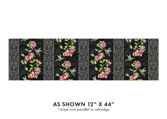 Hummingbirds & Honeysuckle - 13214-12 in Black/Multi - Jackie Robinson - Benartex