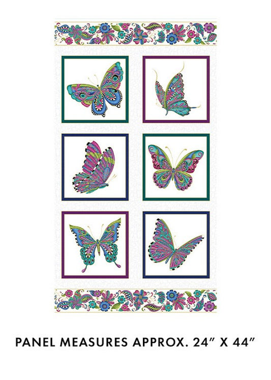 Alluring Butterflies - PANEL 13304M-09 in White/Multi - Benartex