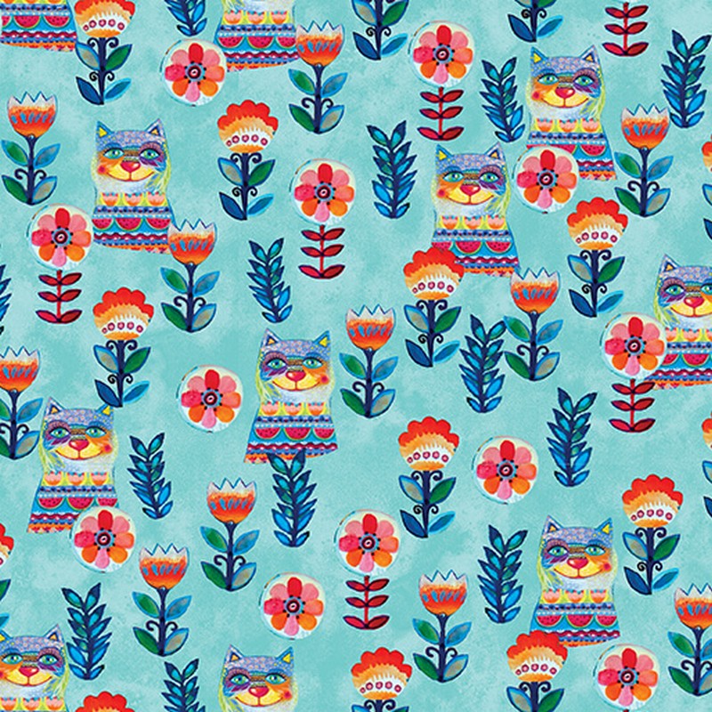 Sunshine Cats - 13479-83 in Medium Turquoise - Benartex