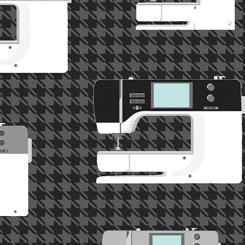 Sewing Room 2 - Sewing Machines in Charcoal - Benartex