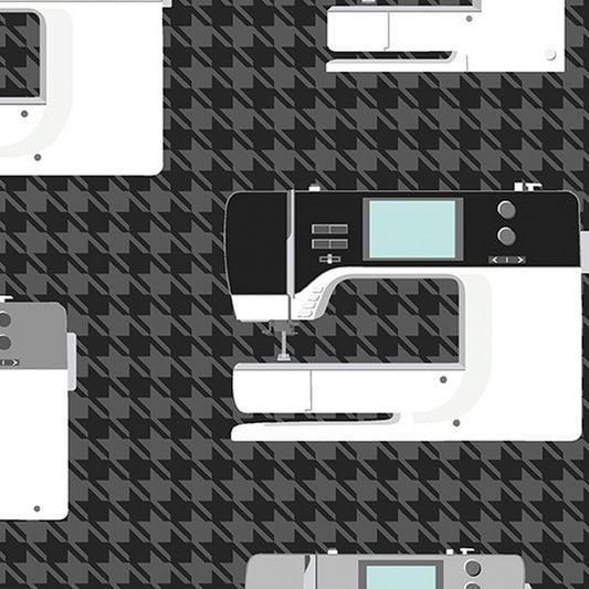 Sewing Room 2 - Sewing Machines in Charcoal - Benartex