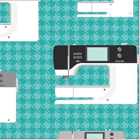 Sewing Room 2 - Sewing Machines in Aqua - Benartex