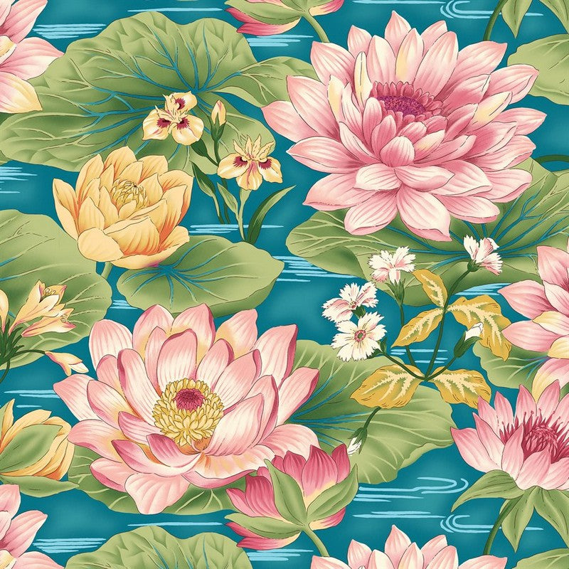Flower Festival 2 - 4253-54 in Teal - Benartex