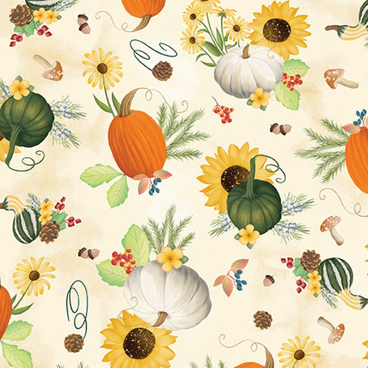 Enchanted Forest - Pumpkin Patch in Cream - Benartex