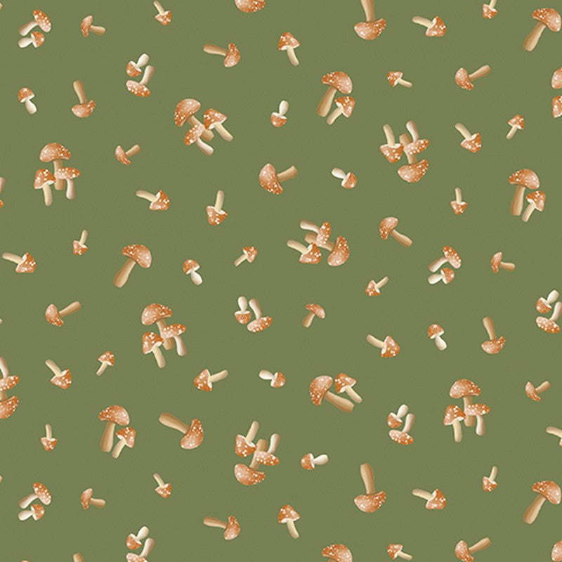Enchanted Forest - Little Mushrooms in Green - Benartex
