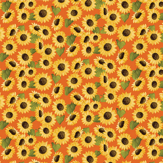 Enchanted Forest - Sunflower Garden in Orange - Benartex