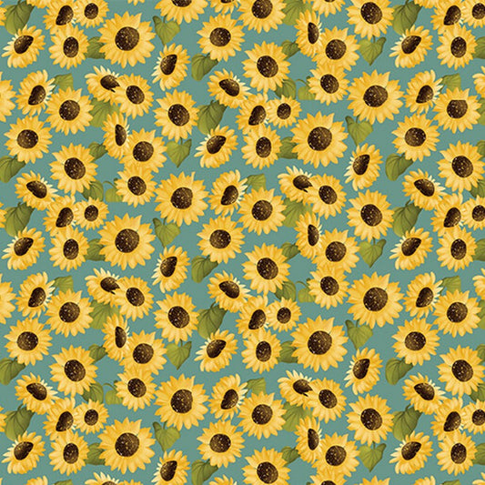 Enchanted Forest - Sunflower Garden in Blue - Benartex