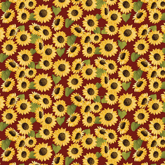 Enchanted Forest - Sunflower Garden in Wine - Benartex