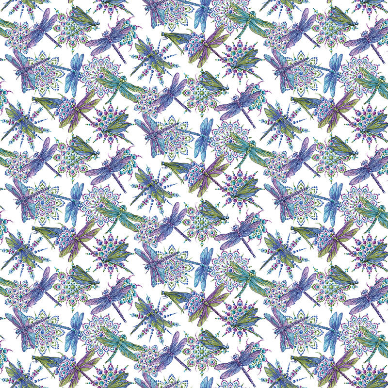 Dragonfly Wonder - White/Multi 16401-09 - Ann Lauer - Benartex