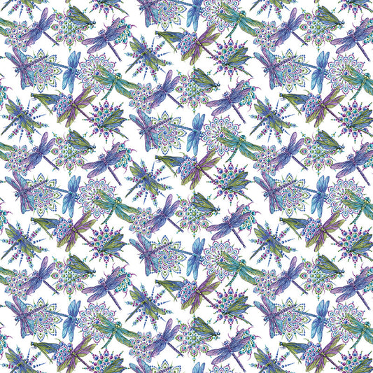 Dragonfly Wonder - White/Multi 16401-09 - Ann Lauer - Benartex