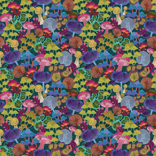 Modern Mushrooms - Main in Teal - Benartex