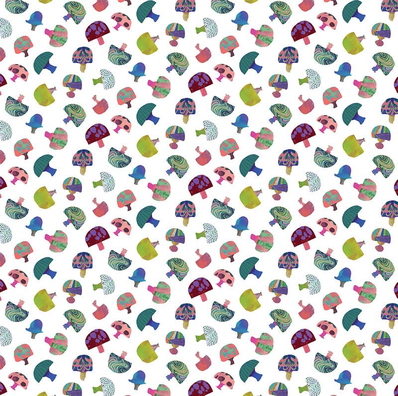 Modern Mushrooms - Mini Mush in White - Benartex